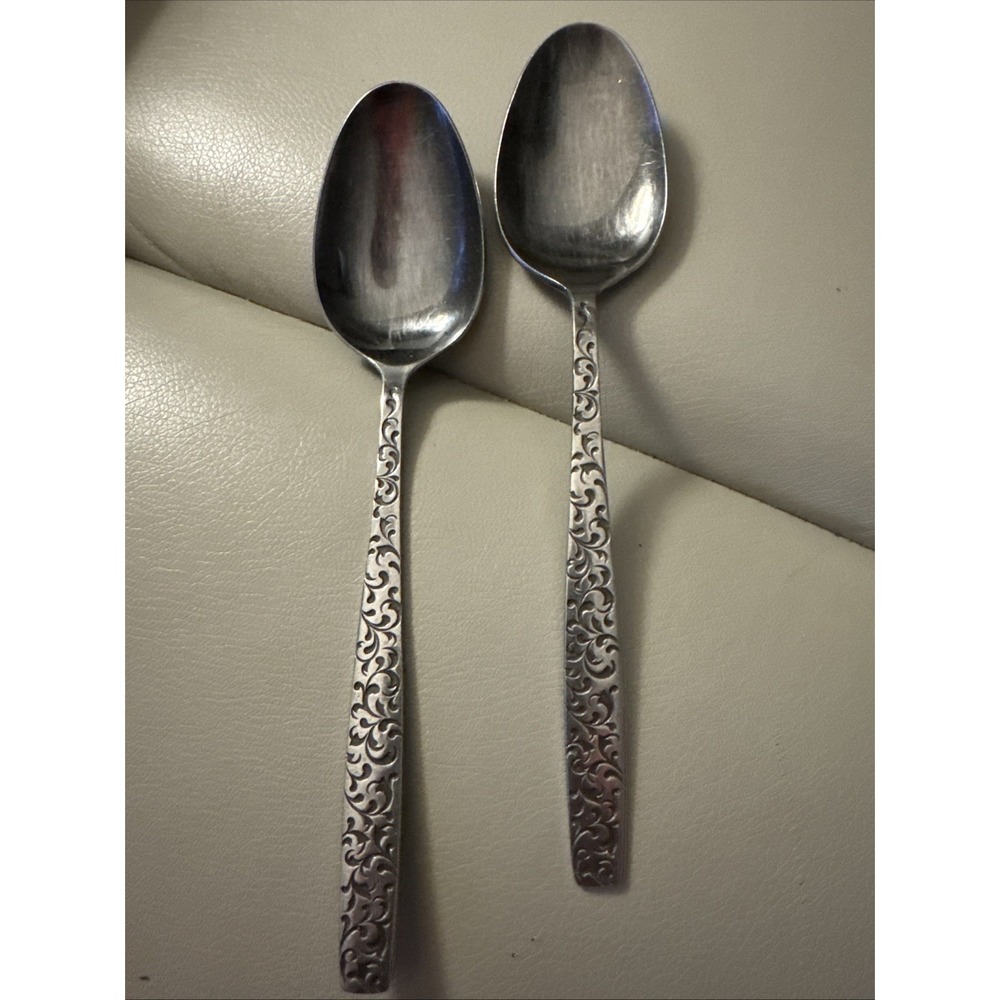 Vtg Corsican Stainless Flatware Made in Japan 2 Large Teaspoons Serving Spoons